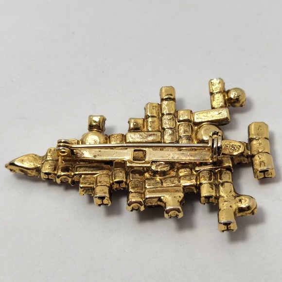 Vintage Weiss 5 Candle Rhinestone Christmas Tree Brooch Pin Gold Tone Holiday - Picture 8 of 10